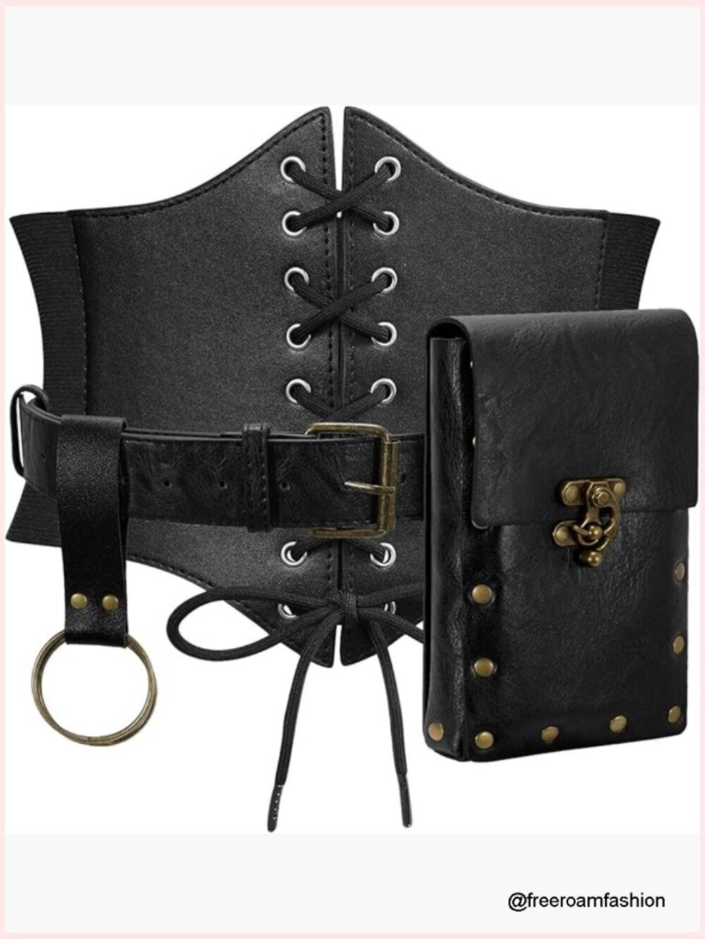 Medieval Renaissance Corset Belt with Pouch Waist Bag, Lace-Up